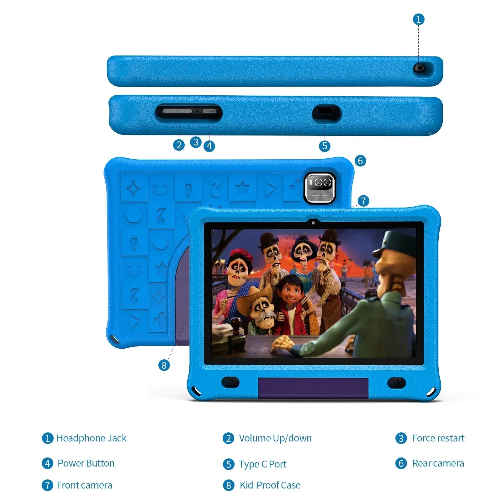 Pritom 10.1 Inch Kids Tablet Android 15 WIFI 6 Quad Core Processor 3GB RAM 64GB ROM YouTube with EVA Protective Case