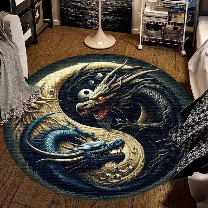 Large Round Carpet Rug Living Room Bedroom Decoration Anti Slip Tree of Life Mat Dragon Lion Tiger Yin Yang Tai Chi Carpet Rugs