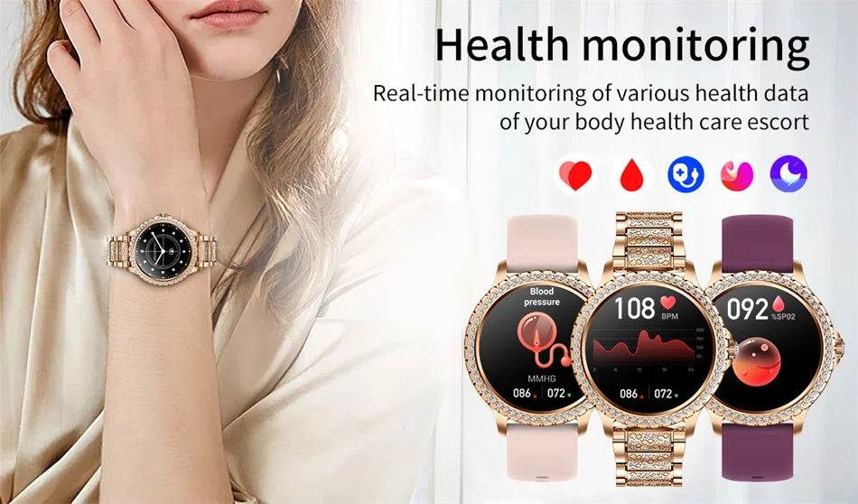 2026 New Fashion Women Diamond Watch 1.32 inch 360*360 HD Display Heart Rate Blood Oxygen Monitoring Bluetooth Call Smartwatch