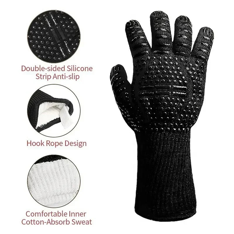 One Piece BBQ Gloves High Temperature Resistance Oven Mitts 500 800 Degrees Fireproof Barbecue Heat Insulation Microwave Gloves