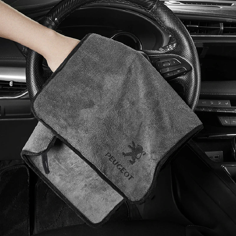 Car Emblem Wash Microfiber Towel Cotton Cleaning Drying Rag Cloth For Peugeot 3008 408 5008 508 107 208 2022 607 2008 Accessorie