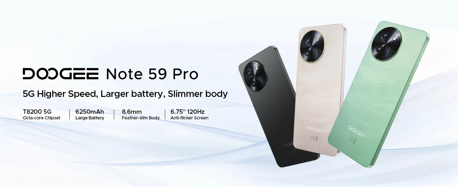 DOOGEE Note59 Pro 5G Smartphone Android 15 6.75" 120Hz Display 32GB(8+24) 256GB 6250mAh Battery Widevine L1 NFC Cellphone