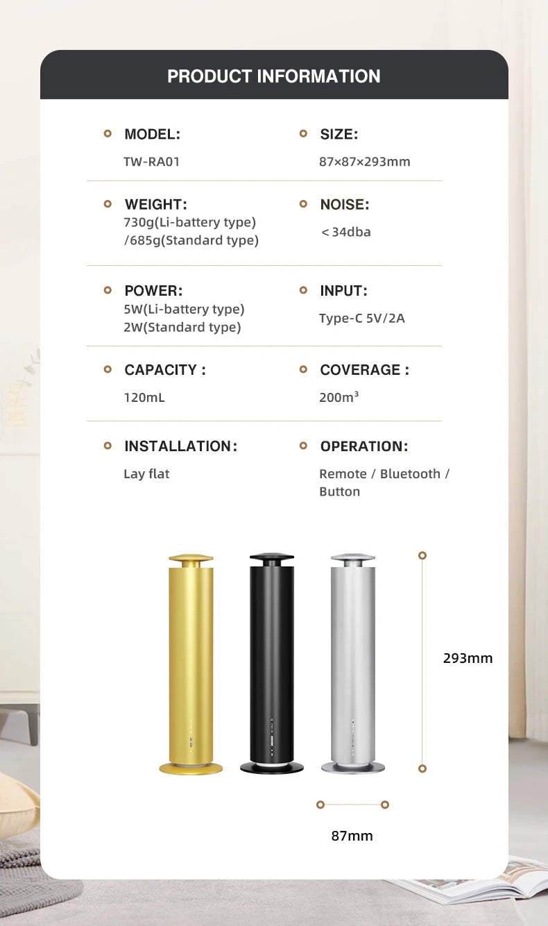 TEABLUM Smart Essential Oil Diffuser Office Aromatherapy Machine Battery Aromatherapy Machine Home Electric Aromatherapy Machine