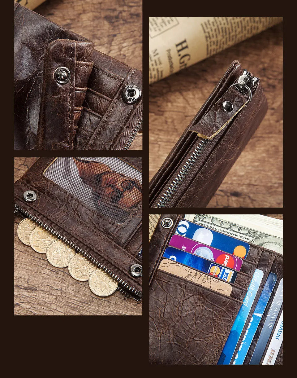 HUMERPAUL Short Wallet for Men Genuine Leather RFID Wallets with Card Holder Bifold Zip Coin Pocket Billetera Hombre Small