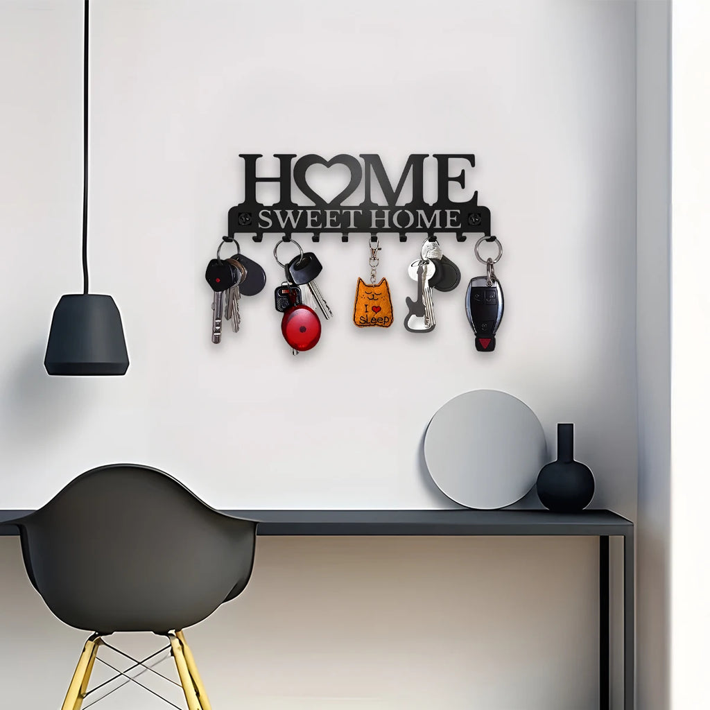 1pc Black Metal Keys Holder Wall Mount Key Holder Sweet Home Design Style Key Rack for Key Hanger With 10 Hooks