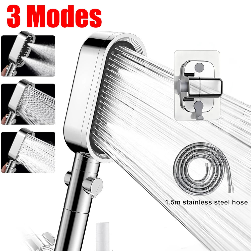 3 Modes Powerful Shower Head Anti-clogging and Easy To Clean Anti Anti-limescale Shower Head Handheld Flexible Bath  Shower Head