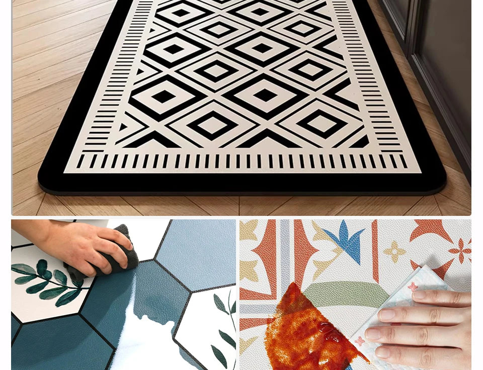 Kitchen Rug PVC Waterproof Leather Carpet Oil-proof Non-Slip Floor Mat Black Checkered Rugs Long Strip Carpets Home Decor 주방용 러그