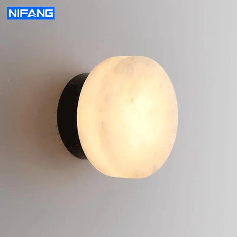Modern Nordic Wall Sconce Spanish Natural Marble Round Wall Lamp Living Room Hallway Stair Wall Light Bedroom Bedside Lamp