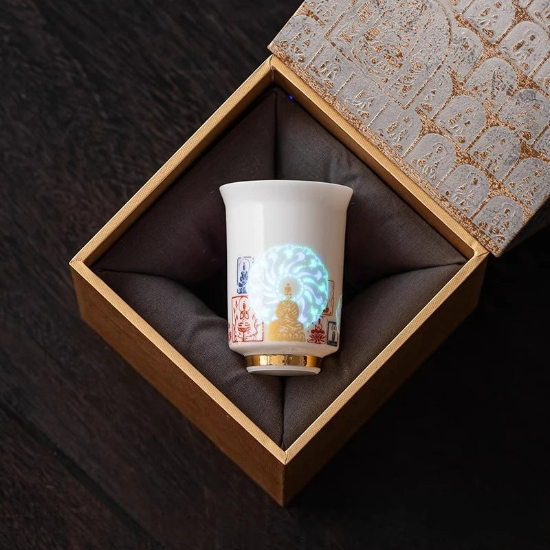 Chinese Style Dunhuang Buddhist Luminous Ceramic Tea Cup Personal Master Cup Household Drinking Gift Teacup