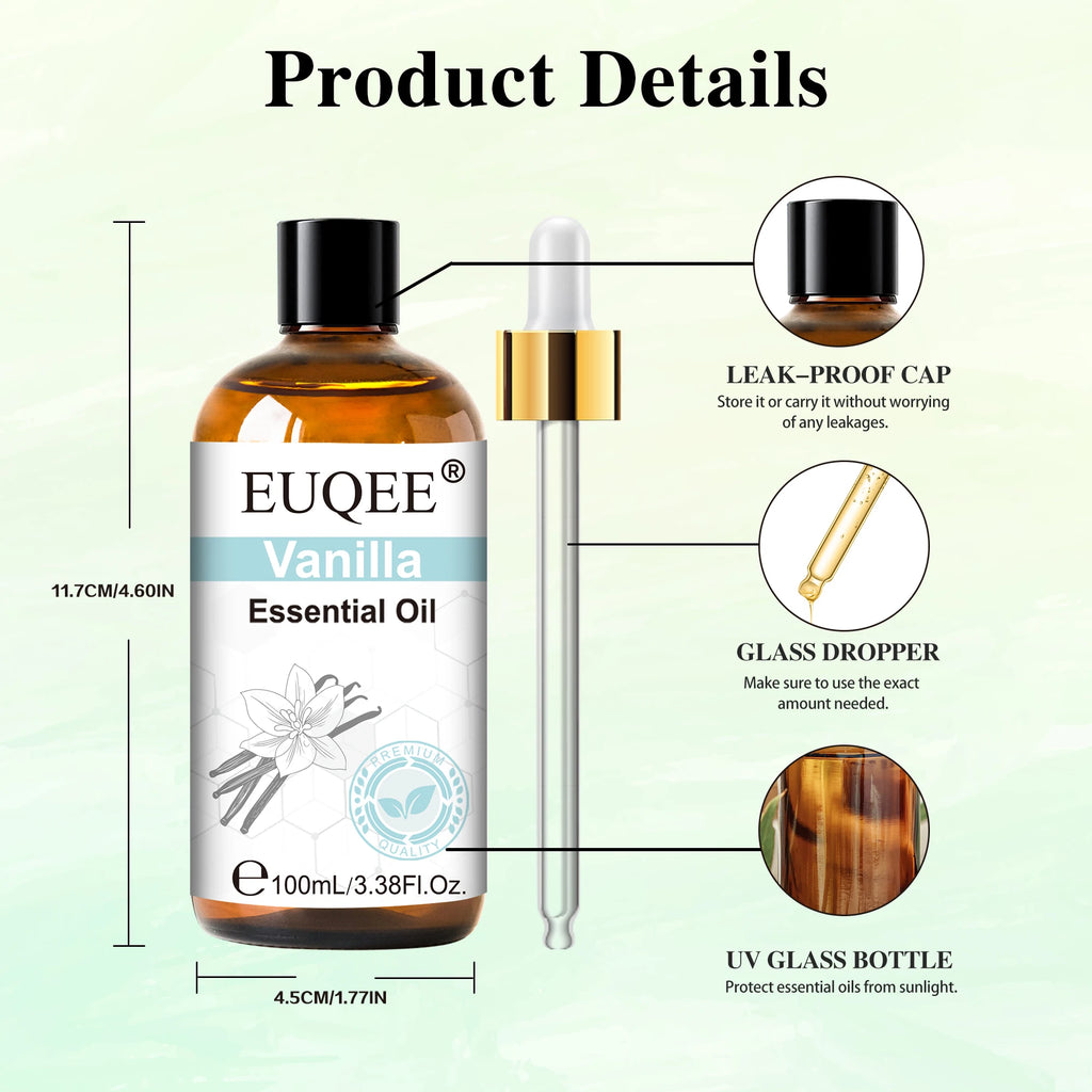 EUQEE 3.38FI.Oz. Aromatherapy Essential Oil For Reed Diffuser Humidifier-100ml Vanilla Lavender Cinnamon Lemon Essential Oils