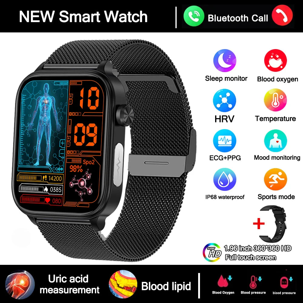 2026 New ECG+PPG Health Smartwatch Men Blood Fat Uric Acid Heart Rate Blood Pressure Bluetooth Call Waterproof Smart Watch Women