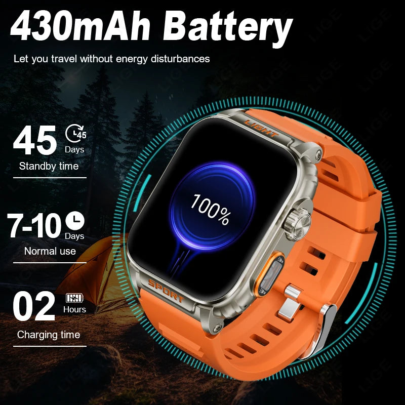 LIGE New 1.91 inch Super Ultra Watch Bluetooth Smart Call Men's Watch Tracker Blood Pressure Heart Rate Monitor Sport Smartwatch