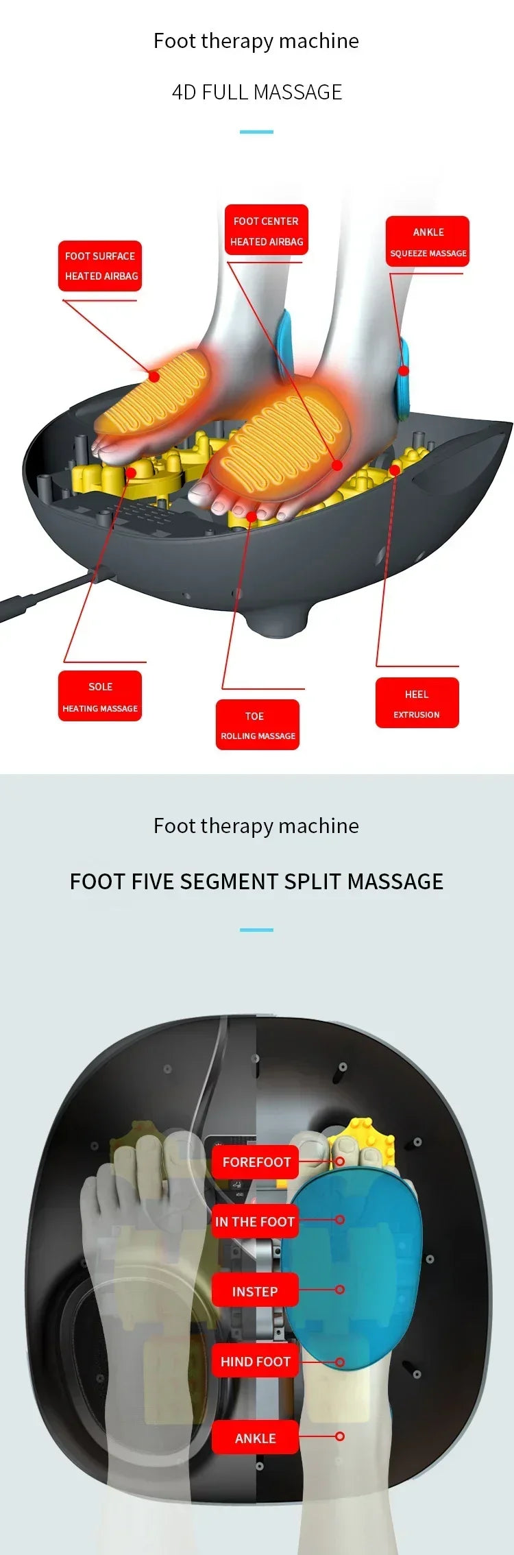 7 Modes Electric Foot Massager Shiatsu Air Pressure Infrared Heating Therapy Hot Compression Foot Muscle Relaxation Muscle Relax