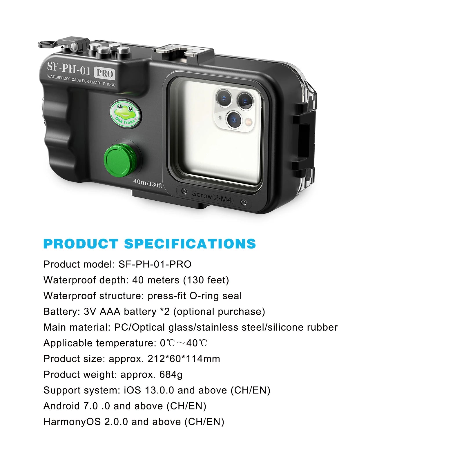 Seafrogs Professional 40m/130ft Diving Swimming Snorkeling Photo Bluetooth Waterproof Phone Case For Samsung S22Ultra 14 Pro Max
