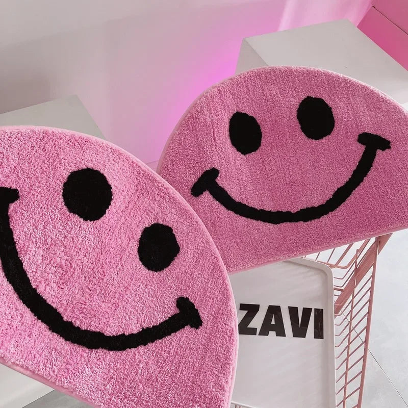 Rose pink semicircular smiley face floor mat imitation cashmere soft bedroom door floor mat bathroom absorbent carpet