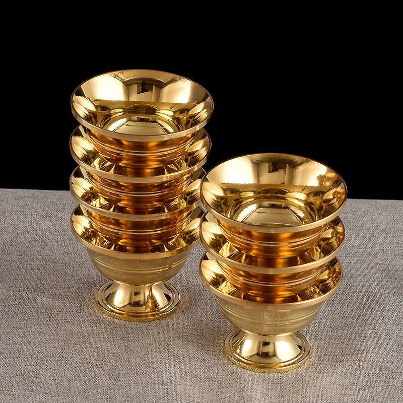 7pcs Brass Tantric Bowl Auspicious Luster Goblet Tibetan Bowl 5.7cm Holy Water Cup Buddhist Home's Gift Desktop Decorative