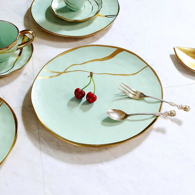 European style gold-plated ceramic Western food plate, hotel Western restaurant, home fruit pastry plate