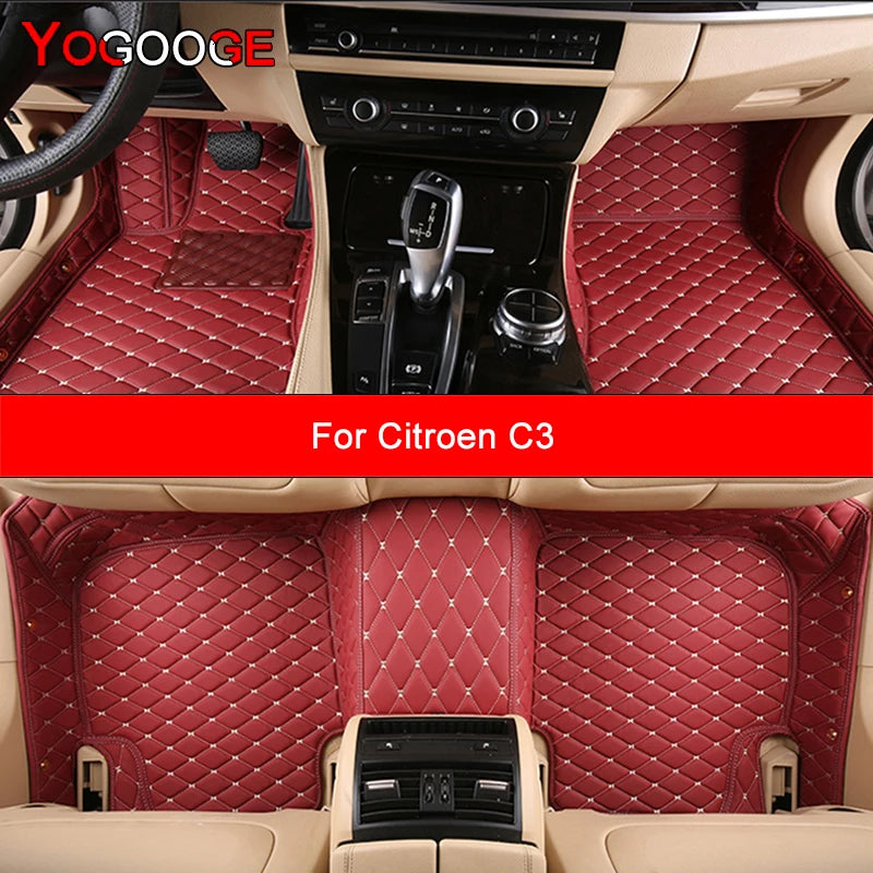 YOGOOGE Custom Car Floor Mats For Citroen C3 2014-2023 Auto Carpets Foot Coche Accessorie