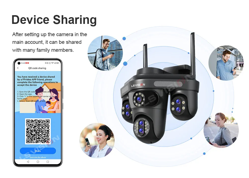 LS VISION 4 Screens 10X Zoom WiFi IP Camera 7Lens 35MP Outdoor Surveillance Camera 360 PTZ Auto Tracking Waterproof CCTV Cameras