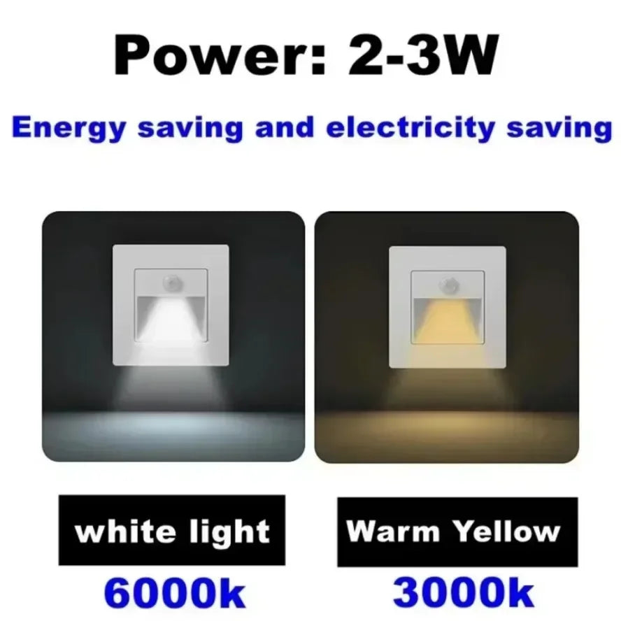 2~1PCS Led Stair Light PIR Motion Detector Sensor 220V Infrared Human Lamp Recessed Steps Ladder Staircase Bedroom Night Light