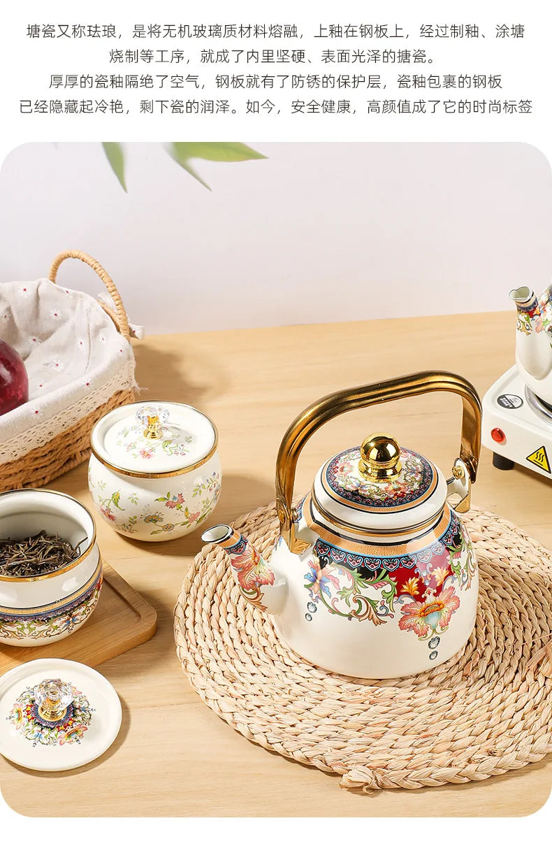 1.2L Household Enamel Boiling Kettle Outdoor Kitchen Cookware Can Make Coffee Milk Boiling Water Kettle