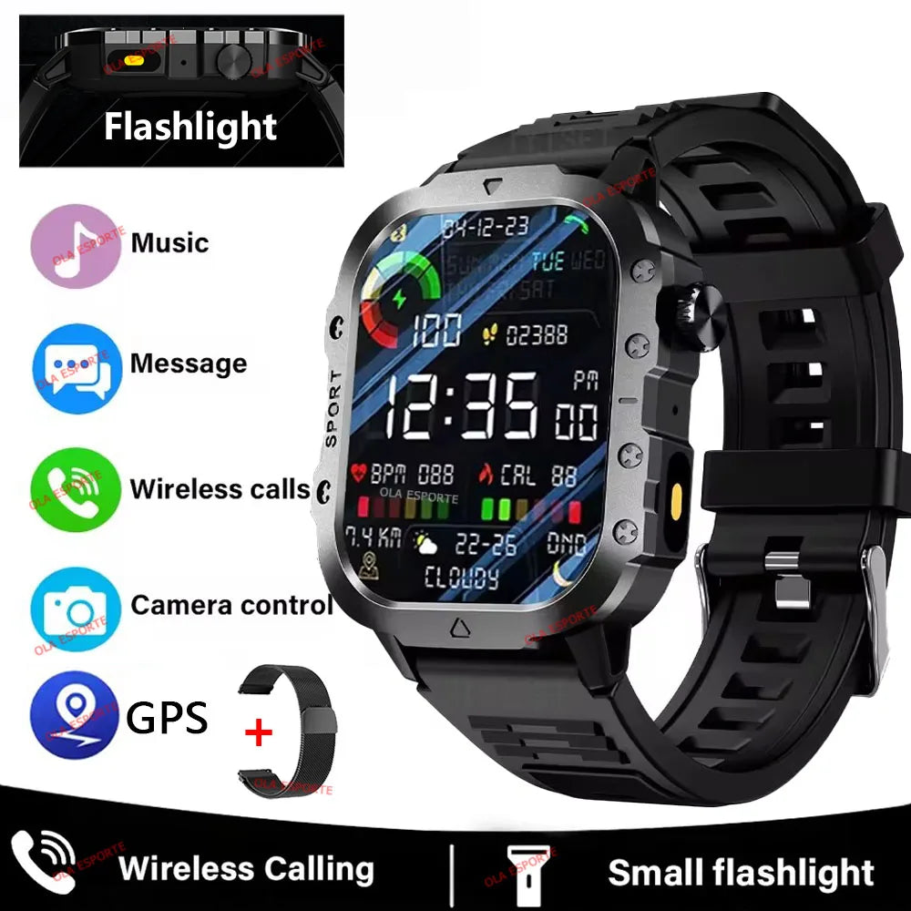 2026 Military SmartWatch Men IP68 5ATM Outdoor Sports Fitness Tracker Waterproof GPS Monitoring 1.96Inch BT Call For Android IOS