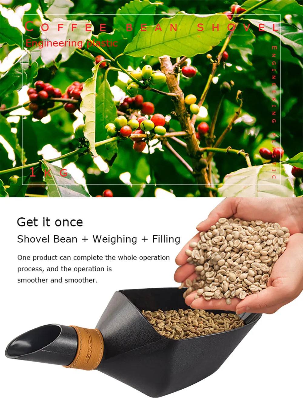 CAFEMASY Kitchen Accessories Large Container Shovel For Coffee Bean Flour Ice Cubes Capacity Measuring Tool Scoops 500g 1kg 2kg