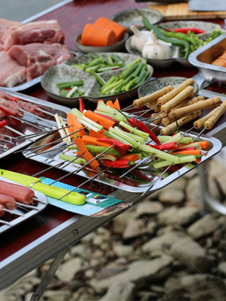 10Pcs Barbecue Skewer Reusable 8 Inch Shish Kebob Sticks with Wooden Handle for Shish Kebab Chicken Shrimp and Vegetables