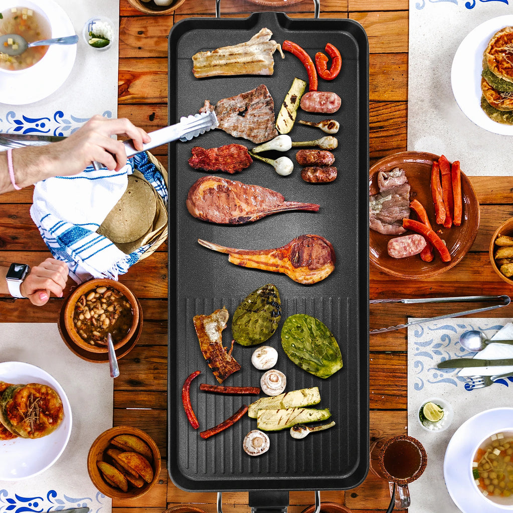 Electric Large Teppanyaki Grill Table Top Smokeless Grill, Portable BBQ Barbecue Griddle Non-stick Hot Plate with Adjustable Thermostat 1500W for Family Party Camping
