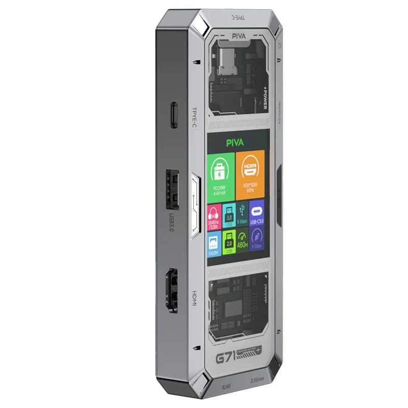 PIVA G71 7 in 1 Aluminum Alloy Office Docking Station Smart Screen Display Type-C to HDMI2.0 USB3.0 HUB PD100W Adapter