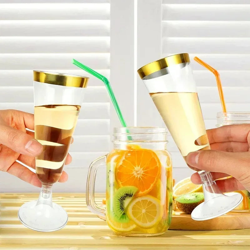 JUSTINLAU 25/50/100pcs Disposable Cups Clear Plastic Champagne Flutes Bar Cups Toasting Glasses for Weddings Party Cocktail Cups