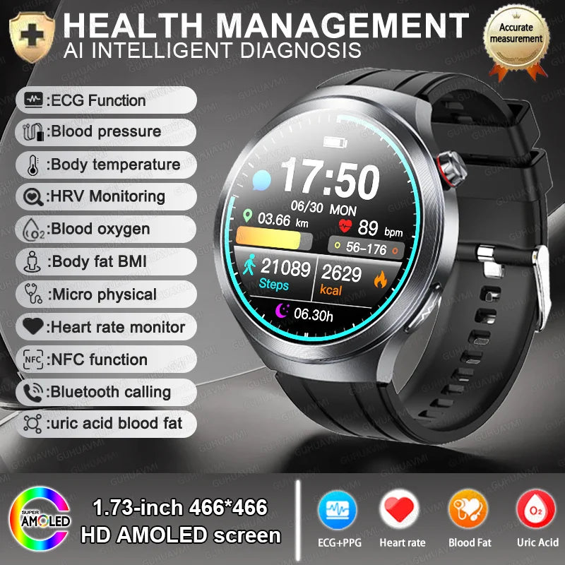 New For Health ECG+PPG Smart Watch Lipids Uric acid Blood Pressure Health watch Men NFC 100+Sport HD Bluetooth call Clock Women