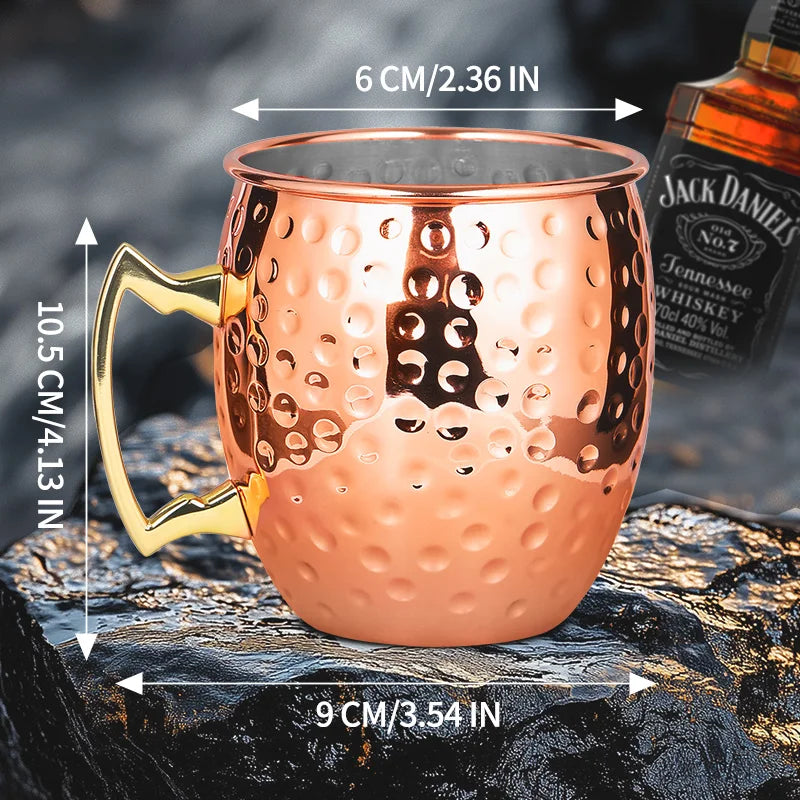 1-6PCS Stainless Steel Moscow Mule Beer Mugs Metal Copper Plated Hammered Anti-fall Beer Mug Cocktai Mugs Bar Banquet Drink Mugs
