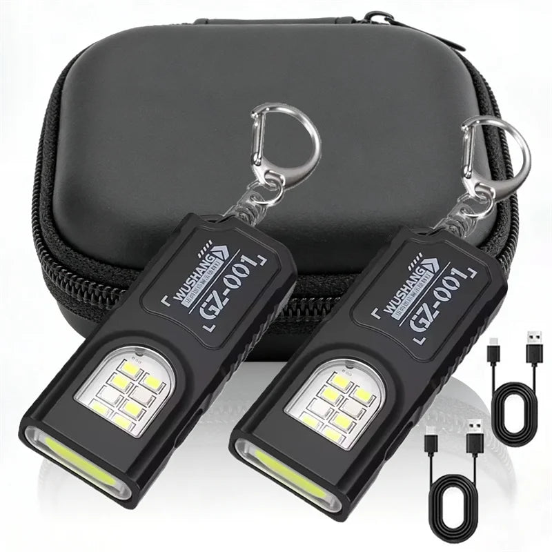 Powerful Mini COB LED Keychain Flashlight Rechargeable Hanging Work Light Keyring Camping Walking Clip Pocket Lights