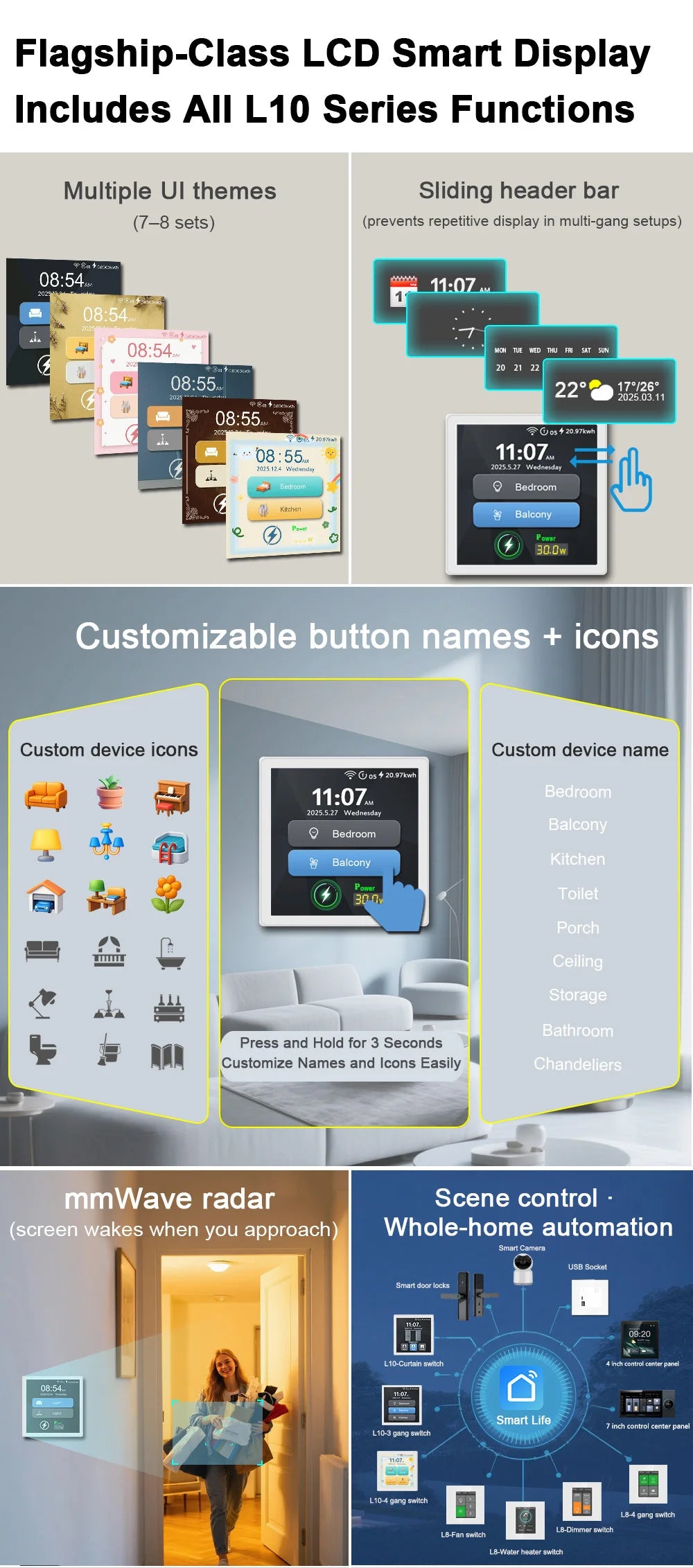 Tuya Smart Home 4-Inch Touch Screen Dual Control Switch 30w Fast Charging Intelligent Control Rechargeable Intelligent Switch