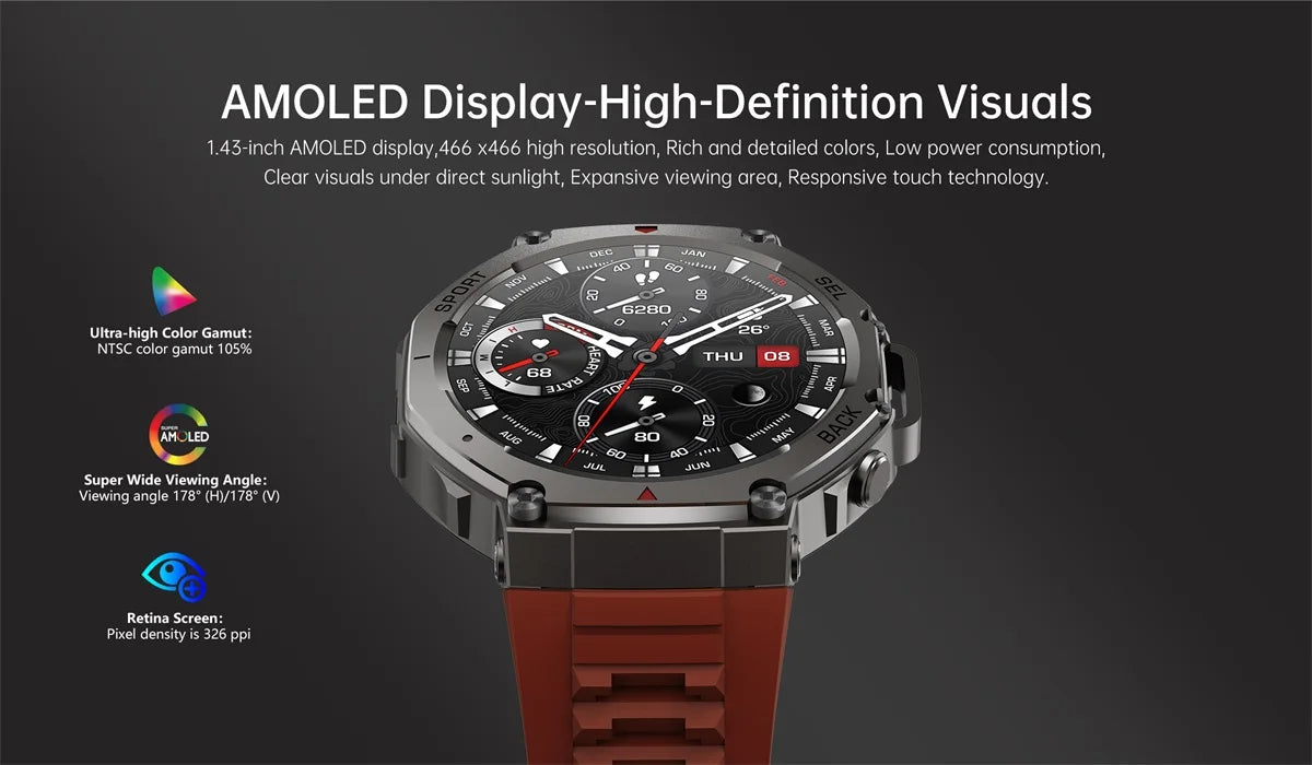New GPS Smart Watch Men Compass Altimeter Barometric 5ATM Waterproof AMOLED HD Watch Bluetooth Call Heart Rate Sport Smartwatch