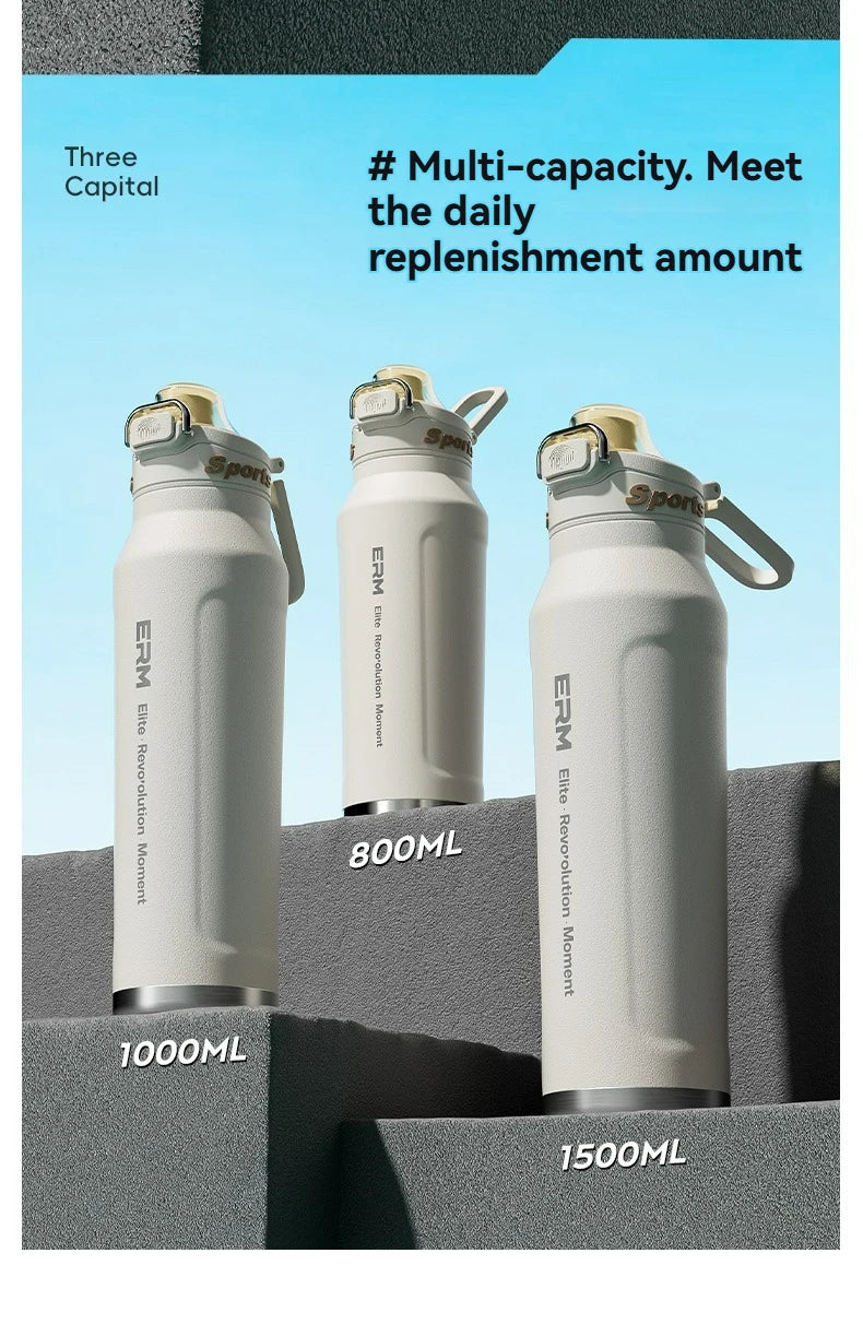 1L Thermos Bottle Stainless Steel Iced And Heat Insulated Cups Hiking Cycling Fitness Vacuum Flasks with Handle