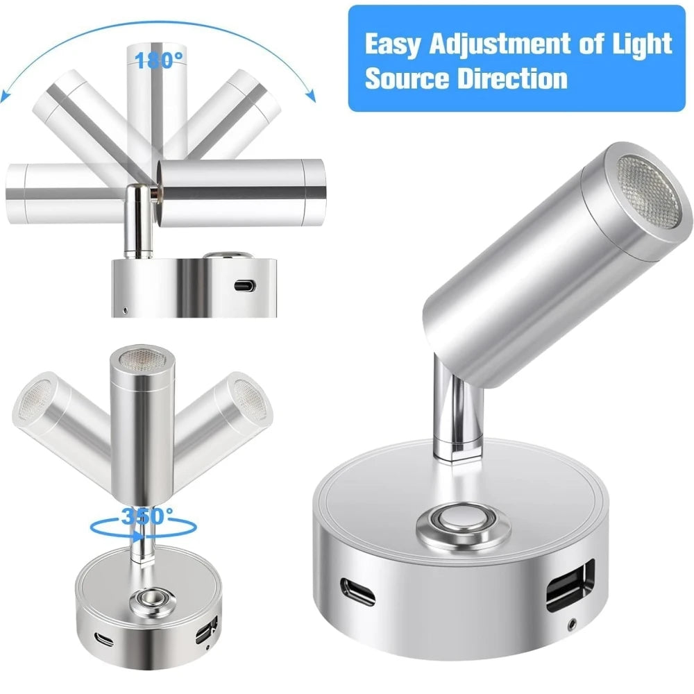 Tokili 12/24V Dimmable LED Spotlight w/ Touch Dimmer & Dual USB Ports, Reading Light for RV, Truck, Marine, Trailer, Off-Road
