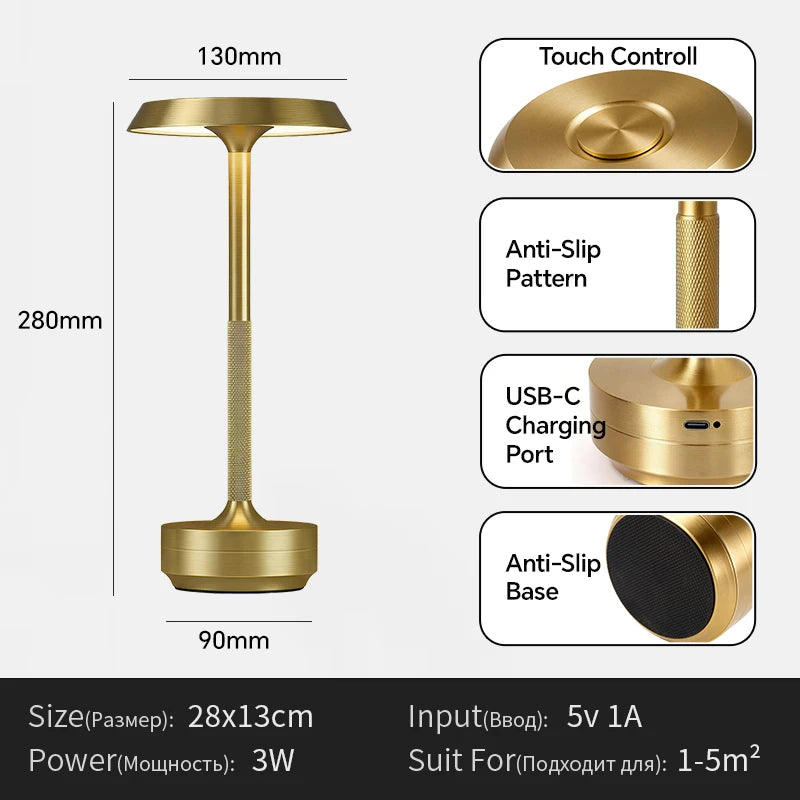 Portable Cordless LED Table Lamp 5000mAh Battery Stepless Dimming for Restaurant Outdoor Party Camping  Atmosphere Night Light