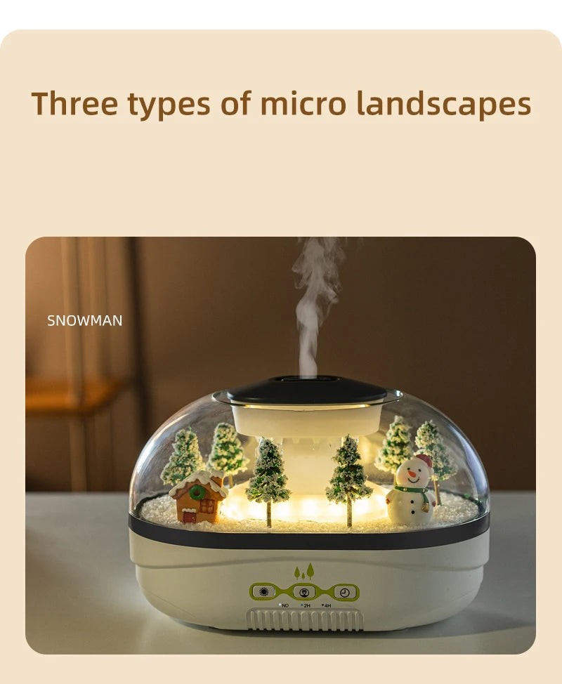 Snowman Landscape Aroma Humidifier with Colorful Light Essential Oil Diffuser Ultrasonic Raindrop Air Humidifier for Home Office
