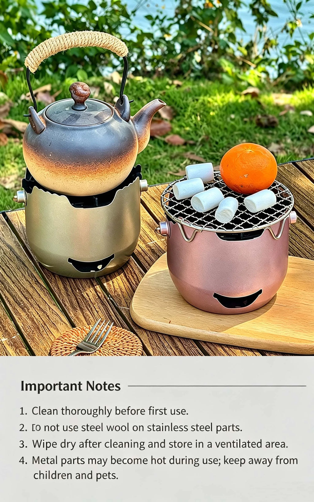 Portable Stainless Steel Charcoal Grill, Mini BBQ Stove, Outdoor & Household Barbecue Cooker for Camping Picnic