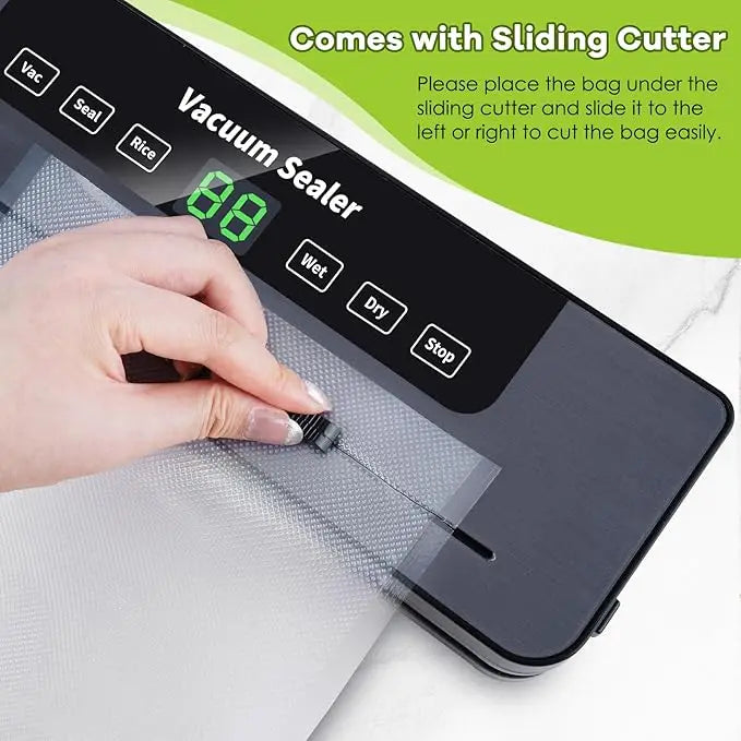 Vacuum Sealer,Automatic Food Vacuum Sealer,5 modes,with 10 sealing pockets and built-in cutter for sealing of wet and dry food