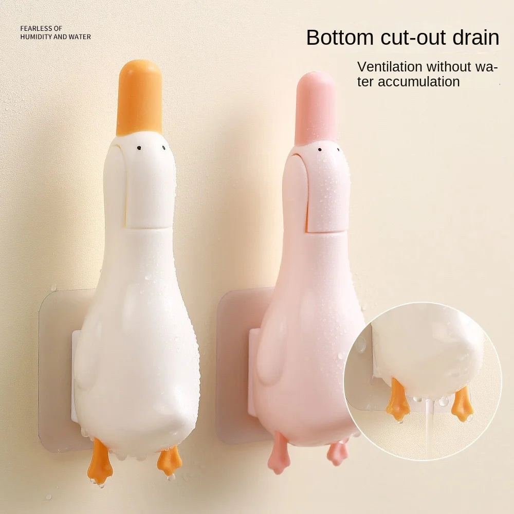 2-in-1 Cute Duck Shaped Double-head Design Cleaning Clip Dust Stain Removal Shovel - Bathroom Cleaner Tool With Drainage Hole