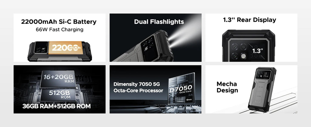DOOGEE S200 Max 5G Rugged Phone 1.32" Rear Display Dual light Flashlight 16GB 512GB 22000mAh  6.72'' 120Hz Screen Smartphone NFC