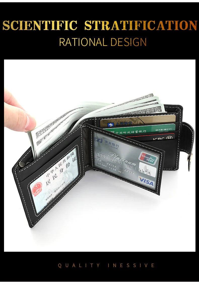 Men's Wallet Men's Short Wallet Youth Fashion Personality Pu Leather Credit Card ID Card Holder Wallet Folding Wallet