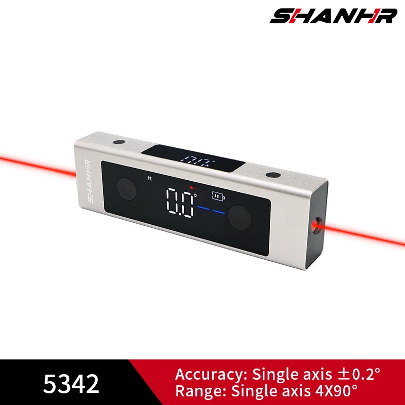 SHANHR 2 In 1 Laser Level Ruler Type-C Double Laser Angle Ruler Protractor Digital Inclinometer Measure Tool Protractor