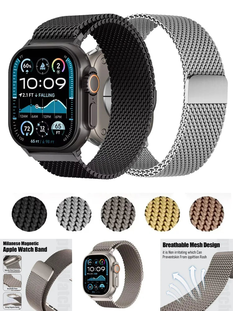 Fashion Steel Mesh Milanese Strap for Apple Watch Ultra 3 2 1 49mm 11 10 46/42mm Wristband IWatch 9 8 7 6 5 4 SE3 45-44-41-40mm