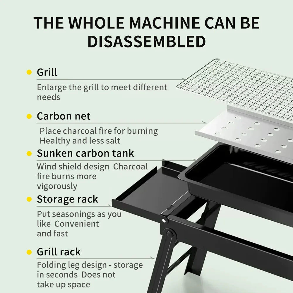 Portable BBQ Charcoal Grill BBQ Tool Kit Outdoor Cooking Camping Picnic Beach Portable BBQ Black