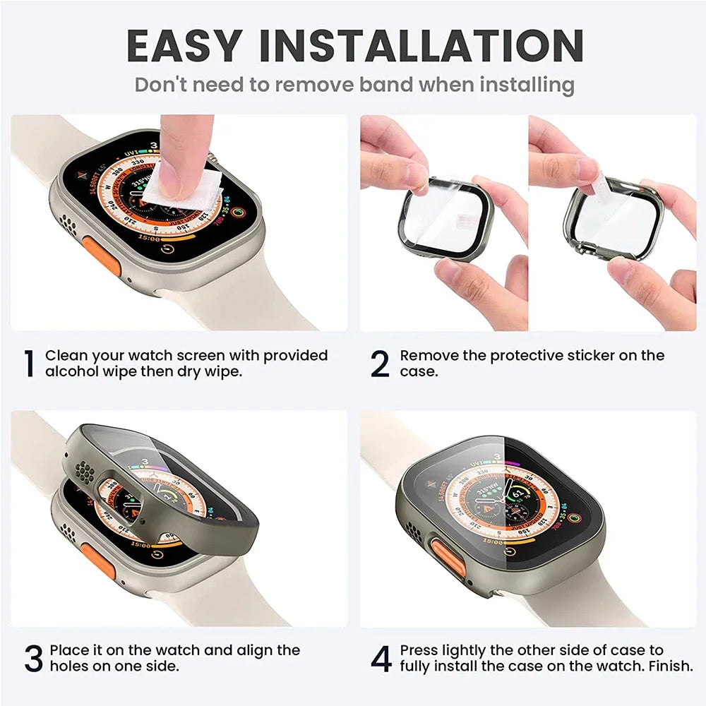 HD Tempered Glass+Case For Apple Watch Ultra 3 49mm PC Bumper+Screen Protector Cover iWatch Ultra 2/1 49mm drop resistance Shell