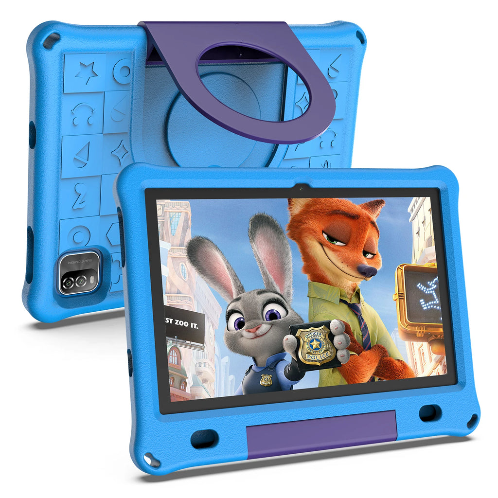Pritom 10.1 Inch Kids Tablet Android 15 WIFI 6 Quad Core Processor 3GB RAM 64GB ROM YouTube with EVA Protective Case